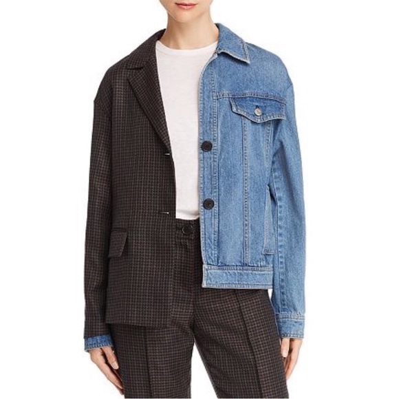 SJYP 1/2 Denim 1/2 Houndstooth Retro 90s Korean Streetwear Blazer Jacket Size M - Picture 4 of 7